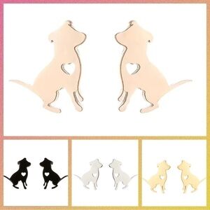 Dog Pitbull and Heart Stainless Steel Stud Earrings #812 (Color: Rose Gold)